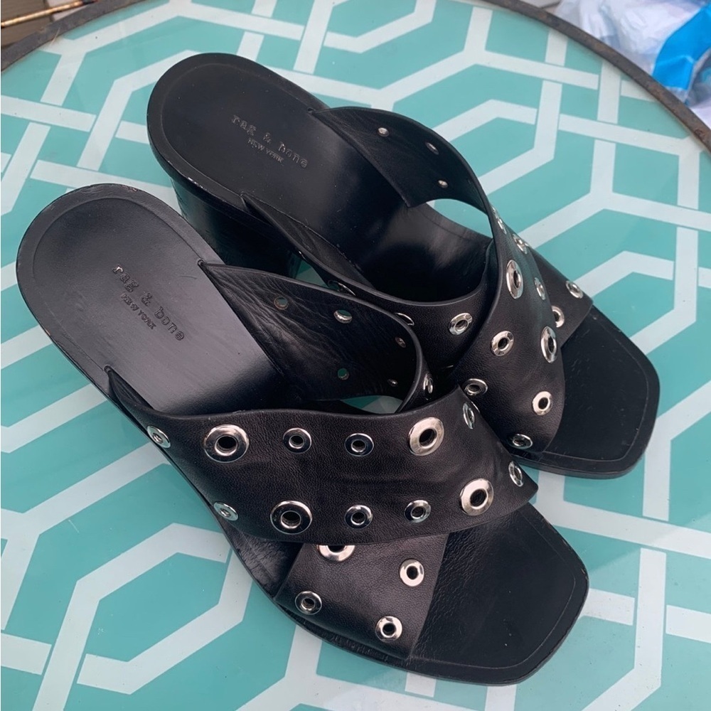 Rag & Bone Slide Paige Sandals Crisscross Black Block Heel SZ 37 $485 - Picture 5 of 6